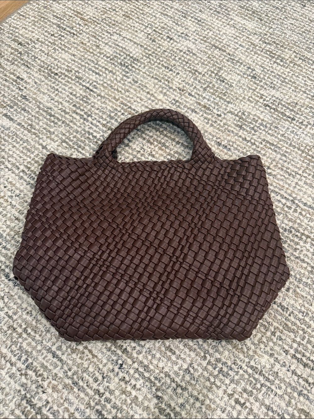 Woven Top-Handle Tote Bag in Dark Brown